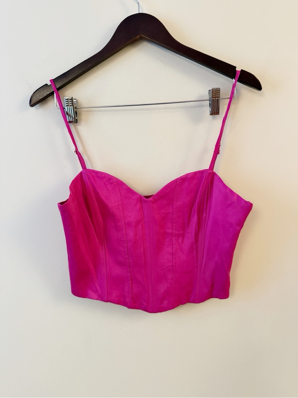 Zara Fuchsia Pink Spaghetti Strap Corset Top Cropped Size Large NEW